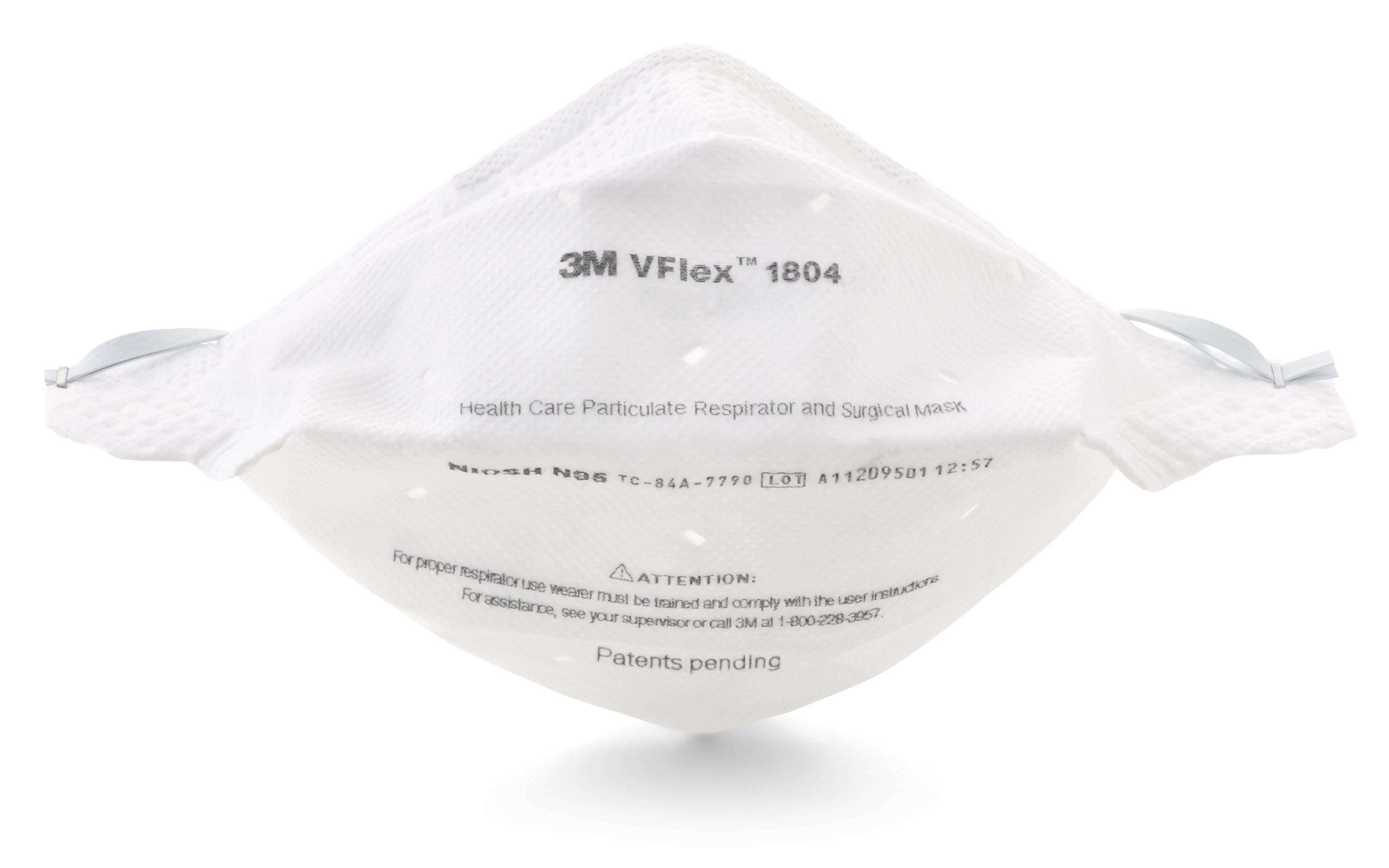 Mask Particulate Respirator / Surgical Mask 3M™ VFlex™ Medical N95 Flat Fold Elastic Strap One Size Fits Most White NonSterile ASTM F1862 Adult (50/BX 8BX/CS) by Solventum Corporation  ID 1804